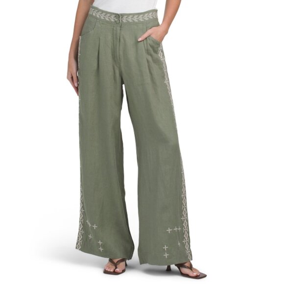 JOHNNY WAS tortoise Linen Blend Wide Leg Pleat Pants - Picture 1 of 2